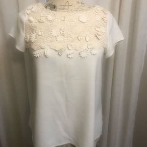Short sleeve blouse with crochet knit detail